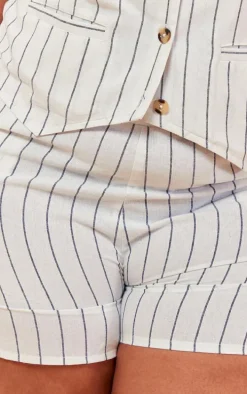 Plus White Linen Look Striped Tailored Floaty Shorts