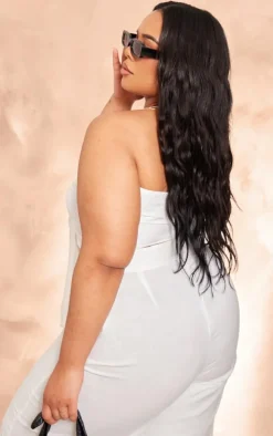 Plus White Linen Look Tie Front Crop Top