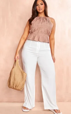 Plus White Linen Look Wide Leg Pants