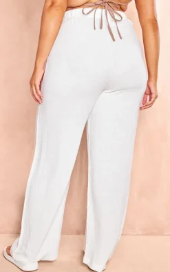 Plus White Linen Look Wide Leg Pants