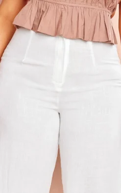 Plus White Linen Look Wide Leg Pants