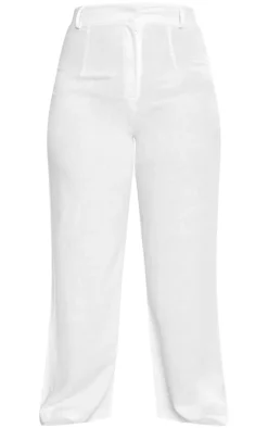 Plus White Linen Look Wide Leg Pants