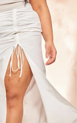 Plus White Linen Ruched Maxi Skirt