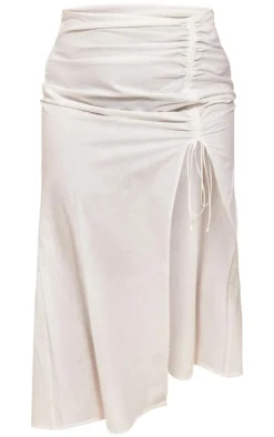 Plus White Linen Ruched Maxi Skirt