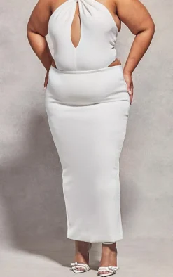 Plus White Low Rise Maxi Skirt