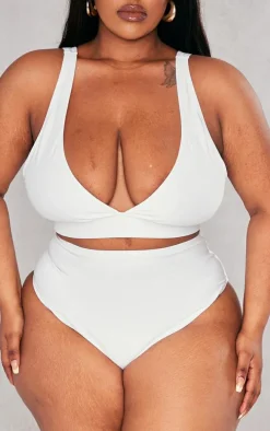 Plus White Mix & Match High Waist Bikini Bottoms