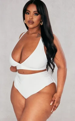Plus White Mix & Match High Waist Bikini Bottoms