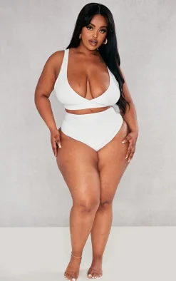 Plus White Mix & Match High Waist Bikini Bottoms