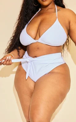 Plus White Mix & Match High Waist Tie Front Bikini Bottoms