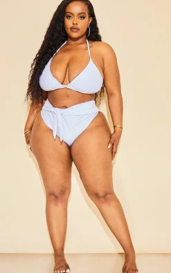 Plus White Mix & Match High Waist Tie Front Bikini Bottoms