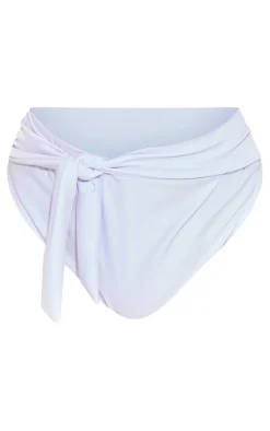 Plus White Mix & Match High Waist Tie Front Bikini Bottoms