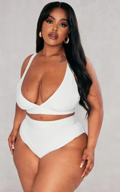 Plus White Mix & Match Plunge Bikini Top