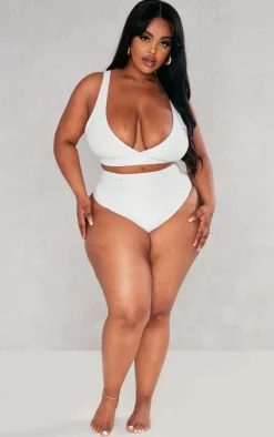 Plus White Mix & Match Plunge Bikini Top
