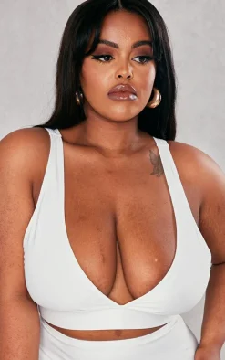 Plus White Mix & Match Plunge Bikini Top