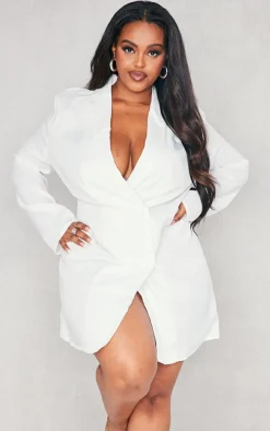 Plus White Oversized Double Breasted Blazer Dress