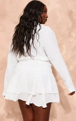 Plus White Oversized Shirt Frill Detail Shift Dress