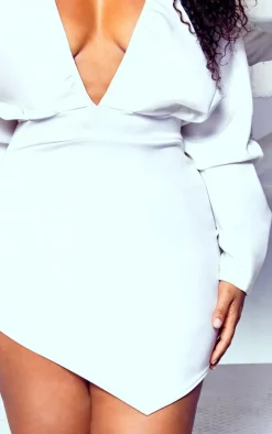 Plus White Pleated Balloon Sleeve Bodycon Dress