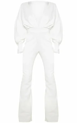 Plus White Pleated Balloon Sleeve Jumpsuit
