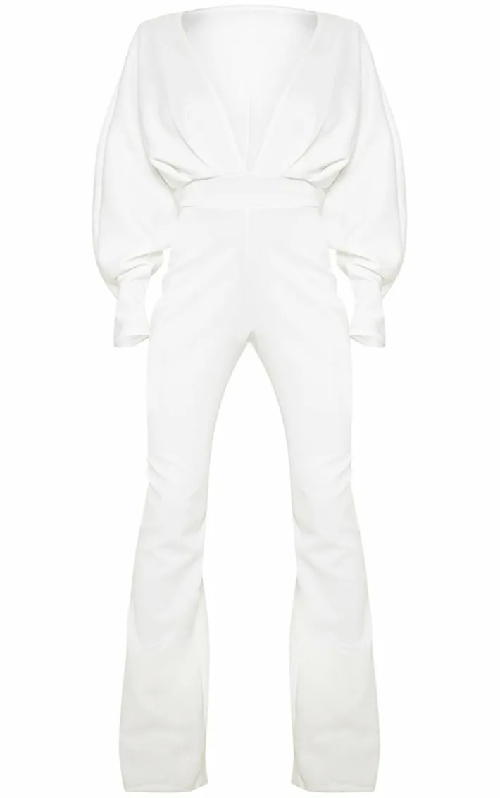 Plus White Pleated Balloon Sleeve Jumpsuit