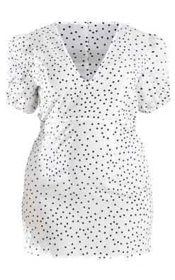 Plus White Polka Dot Puff Sleeve Tea Dress