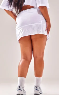 Plus White Printed Split Tie Side Mini Skirt