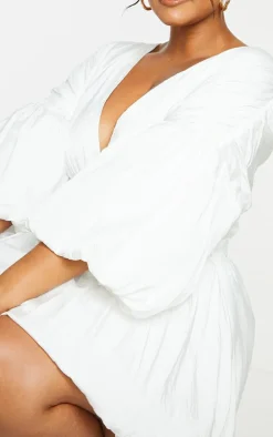 Plus White Puff Sleeve Puffball Hem Dress