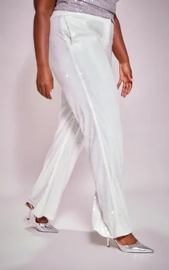 Plus White Resin Sequin Wide Leg Pants