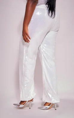 Plus White Resin Sequin Wide Leg Pants