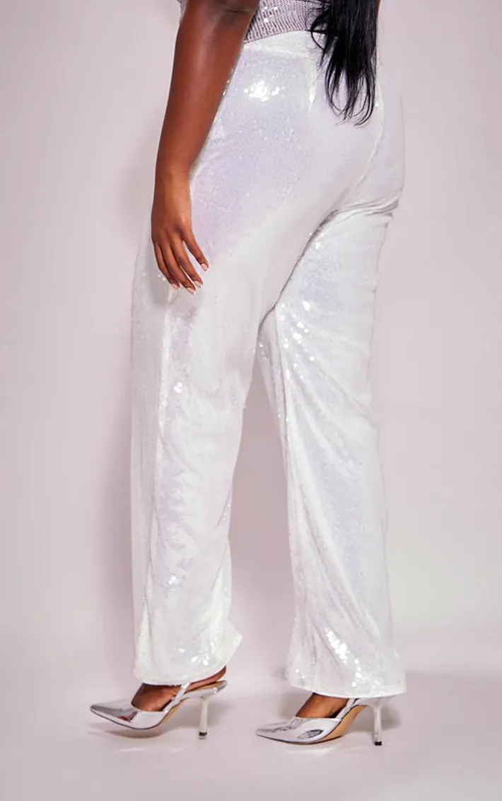 Plus White Resin Sequin Wide Leg Pants