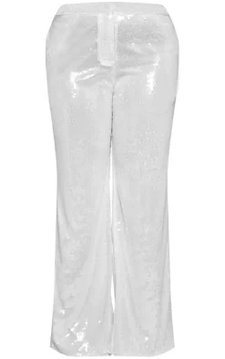 Plus White Resin Sequin Wide Leg Pants