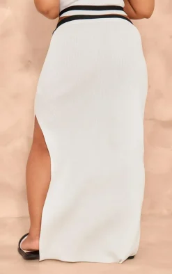 Plus White Rib Knit Contrast Detailing Maxi Skirt