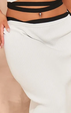 Plus White Rib Knit Contrast Detailing Maxi Skirt