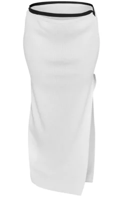 Plus White Rib Knit Contrast Detailing Maxi Skirt