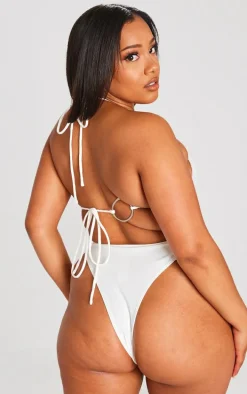 Plus White Ring Detail Thong Bikini Bottoms