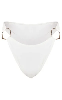 Plus White Ring Detail Thong Bikini Bottoms