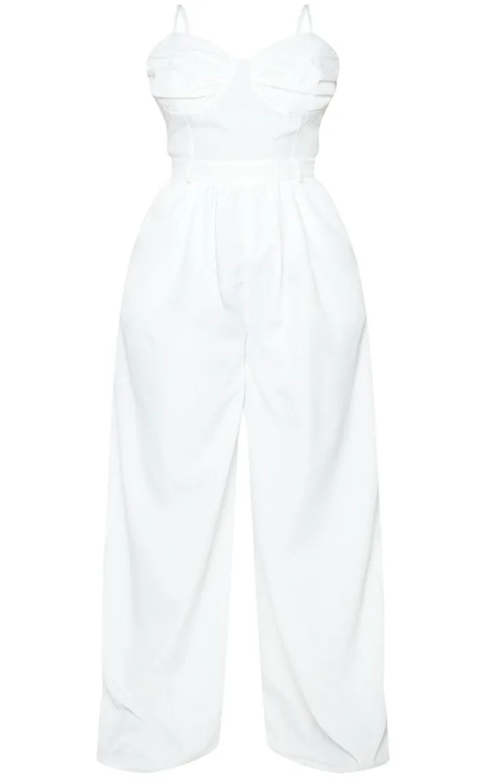 Plus White Ruched Cup Strappy Wide Leg Jumpsuit