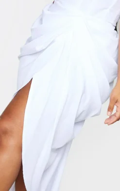 Plus White Ruched Side Midi Skirt