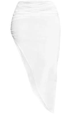 Plus White Ruched Side Split Leg Midaxi Skirt