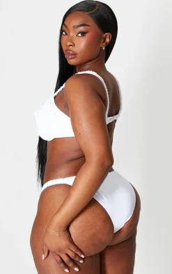 Plus White Ruched Tanga Bikini Bottoms
