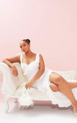 Plus White Satin Frill Layered Maxi Dress