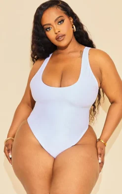 Plus White Scoop Neck Swimsuit