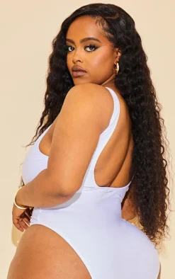 Plus White Scoop Neck Swimsuit