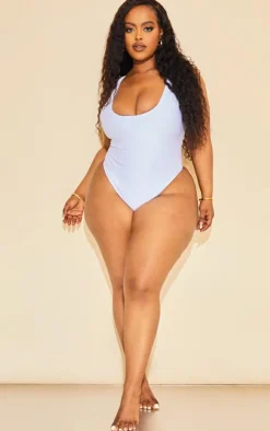 Plus White Scoop Neck Swimsuit