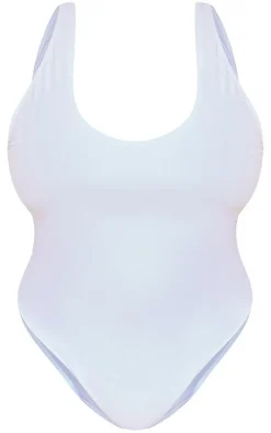 Plus White Scoop Neck Swimsuit