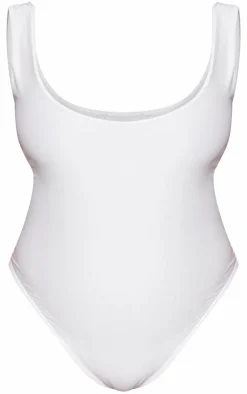 Plus White Scooped Neck Swimsuit