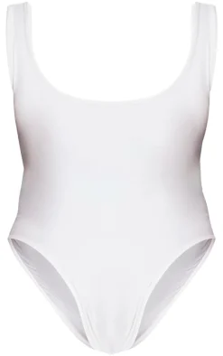 Plus White Scooped Neck Swimsuit