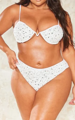Plus White Sequin High Waisted Bikini Bottoms