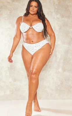 Plus White Sequin High Waisted Bikini Bottoms