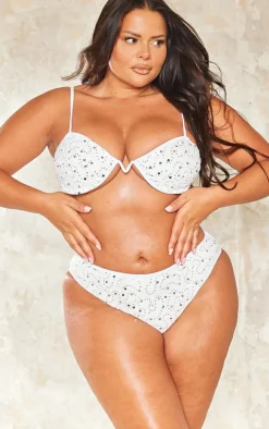 Plus White Sequin High Waisted Bikini Bottoms