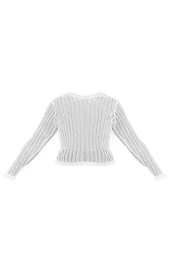 Plus White Sheer Knit Long Sleeve Top